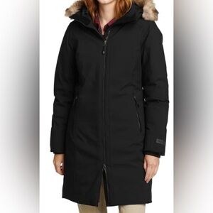 NWT New Eddie Bauer Black 650 Fur Hood Full Zip Down Filled Parka Jacket Size S